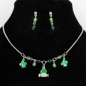 Shamrock Necklace Dangle Earrings Set Irish New